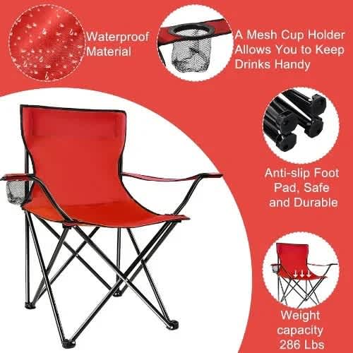 Foldable Outdoor Beach And Camping Chair - Red