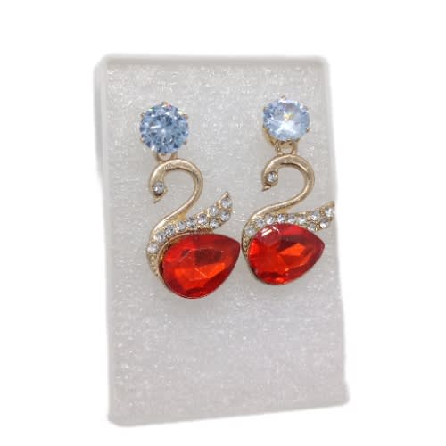 Cubic Swan Drop Earrings - Red