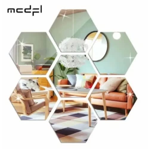 Hexagon Mirror Wall Sticker - Set Of 12