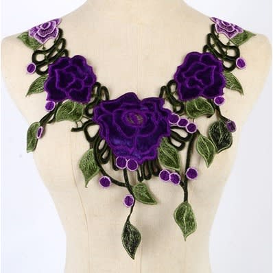 Neck Lace Applique Embroidery Trim With Satin - Purple
