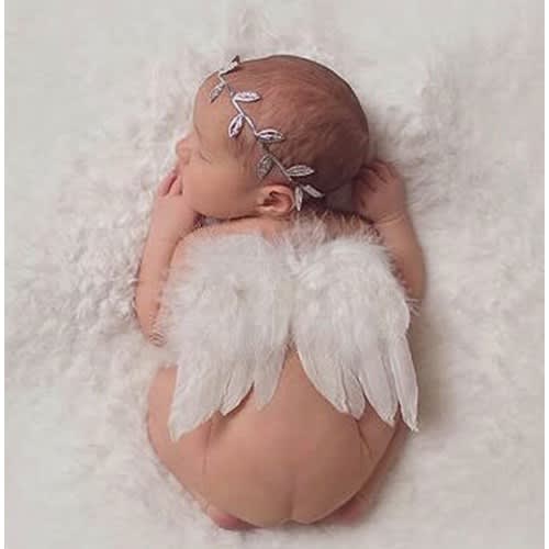 Baby Leaf Hair Band  White Feather Photo Prop - 2 In 1 Set