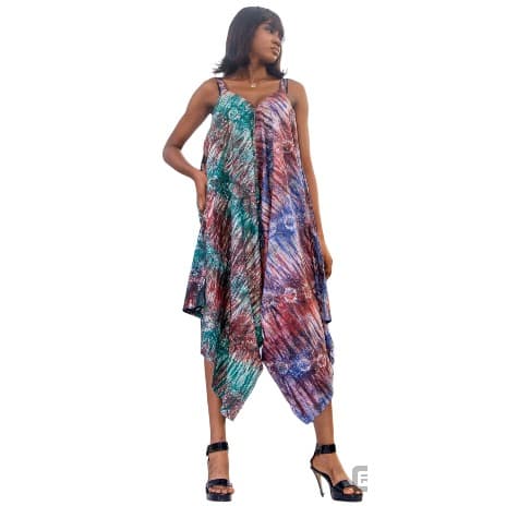 Women's Adire Sleeveless Jumpsuit In green And Purple