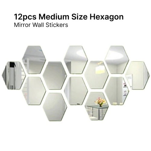 Hexagon Medium Mirror Wall Decor - Silver - 126*110*63mm - 12 Pcs