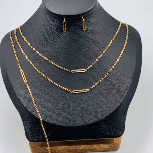 Bar Gold Plated  Stainless Steel Jewellery - 4 Pcs Set