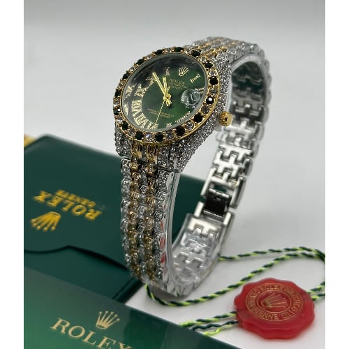 Rolex Diamond Ladies Wristwatch - Green Dial Silver & Gold Lining Edition