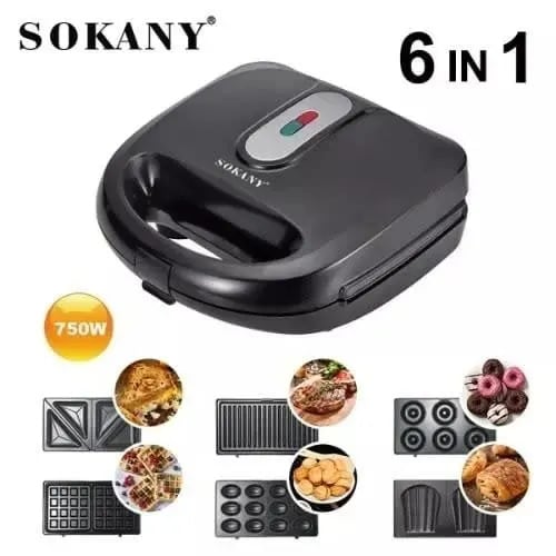 Sokany - Sandwich Maker + Grill + Toaster + Waffle Maker - 6 In 1