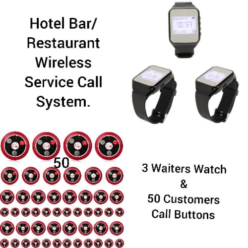 Hotel Restaurant/bar Waiters/customers Service Wireless Call System 50 Buttons/3watch Pack