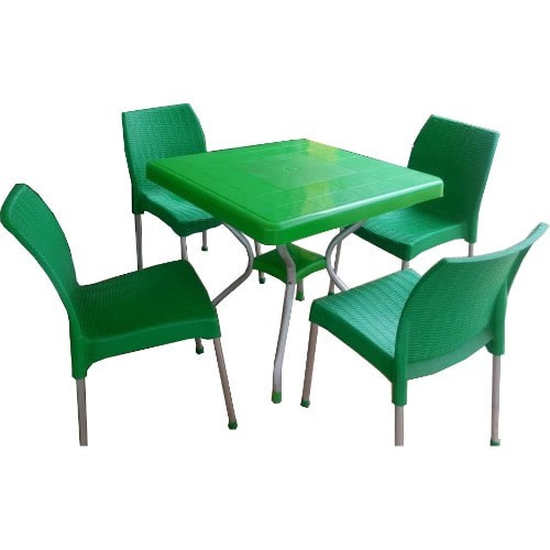 Foldable Iron Plastic Table And 4 Basket Design Iron Leg Chair - Green