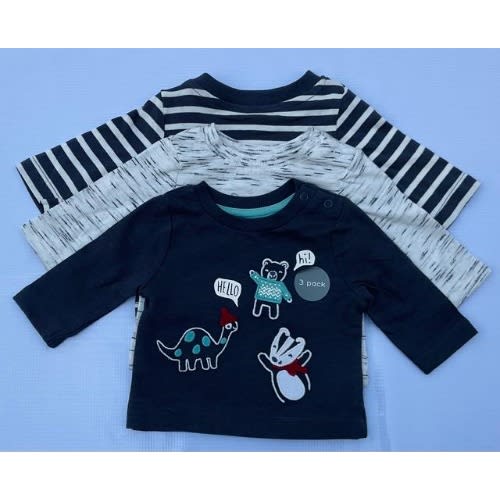 Boys Stripy & Plain Black Longsleeve Tees - 3pcs