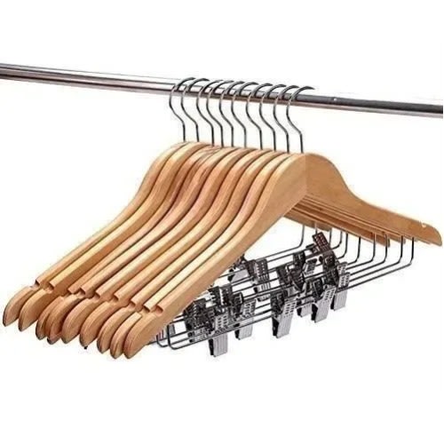 Wooden Cloth Hanger With Clips - 10pcs