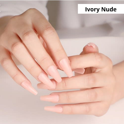 DIY Coffin Glossy Press On Stick On Nails - Ivory Nude