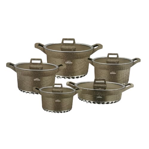 Regina Marble Non Stick Cookware Set - Brown -10pcs