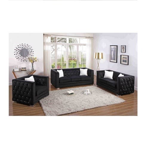 Corvus Black Velour Sofa Set