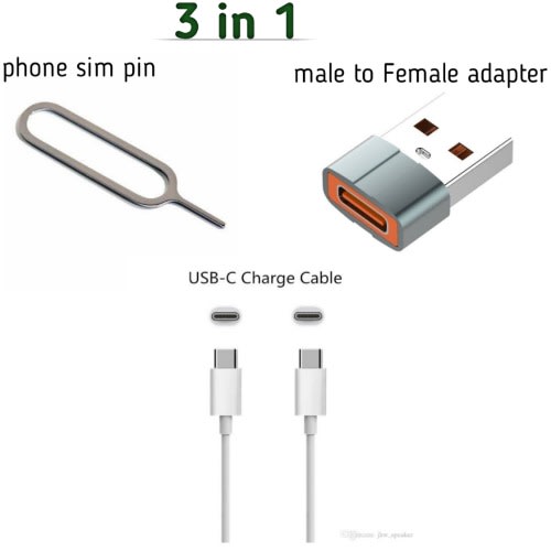 3 In 1 Type C Cable Cord Male To Female Adapter And Phone Sim Pin