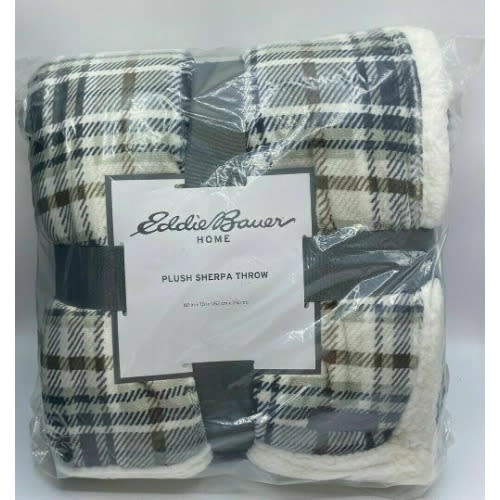 Plush Sherpa Fleece Throw - Reversible Blanket -Dark Plaid