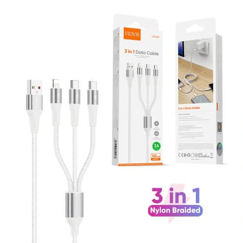 3a Fast Charging 3 In 1 Multi USB Charging Cable - White