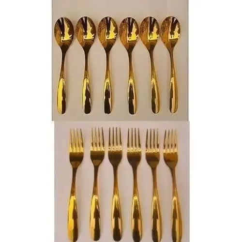 Spoon And Fork - Gold - 12 Pieces