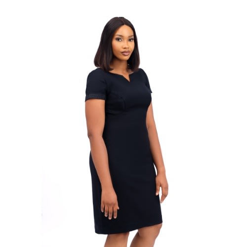 Bra Cut Straight Dress With Notched Neckline Blue/black Lg-9142