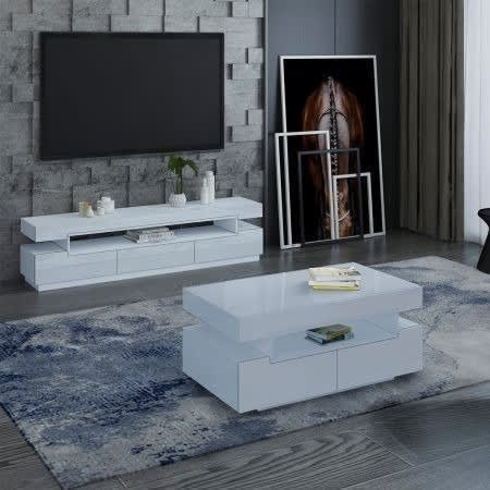 Glossy Glasgow Tv Stand With Center Table - White