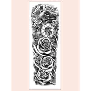 Dove Clock Rose Flower Full Arm Leg Temporary Waterproof Tattoo Sticker