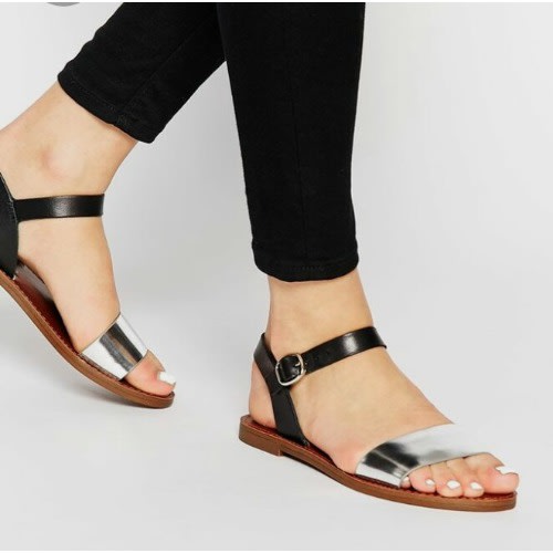 Silver & Black Leather Sandals