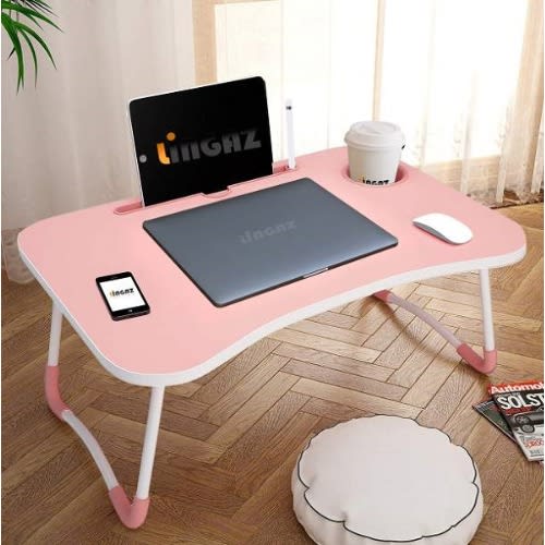 Multi Purpose Laptop Table With Dock Stand And Cup Holder -pink