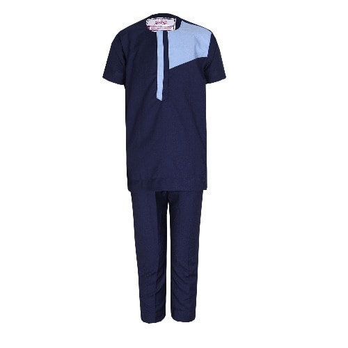 Senator Traditional Wear - Navy Blue With Sky Blue Details For Boys