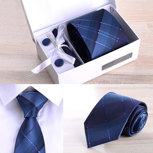 Set Of Men's Neck Tie +gift Box 5-pieces-Blue