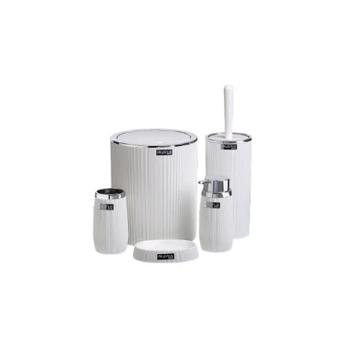 Stripe Round Bathroom Set - 5 Pcs Chrome White