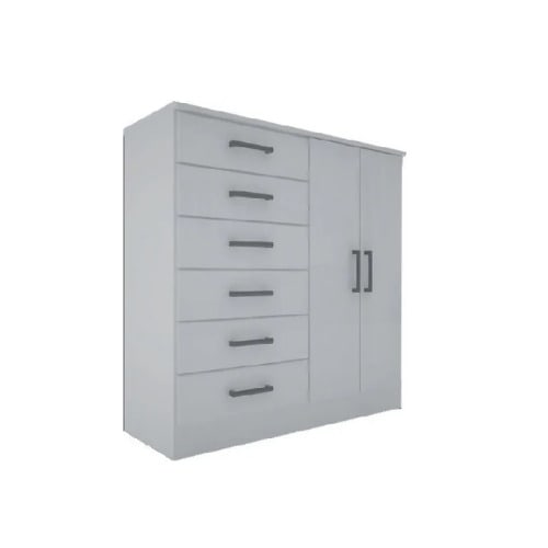 Chest Drawer Storage Cabinet With 6 Drawers And 2 Door Cupboard - White