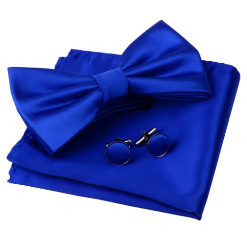 Silky Bow Tie Pocket Square And Cufflinks - Royal Blue