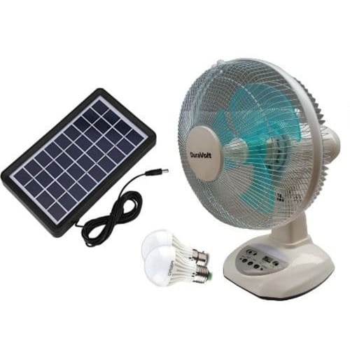Duravolt Rechargeable Table Fan With Solar Panel + 2 Bulbs