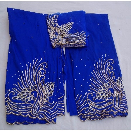 7 Yards Bedazzled & Beaded Pre-Cut Indian Lace George with Blouse - Blue