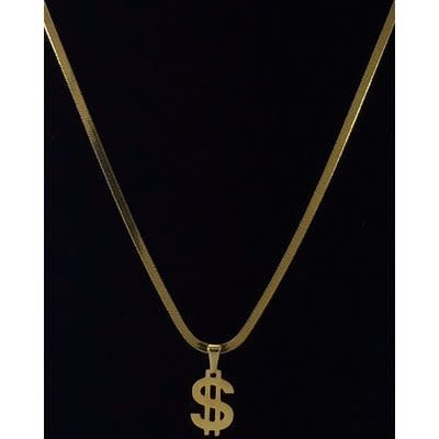 Thin Snake Link Chain with Small Dollar Pendant - Gold Plated