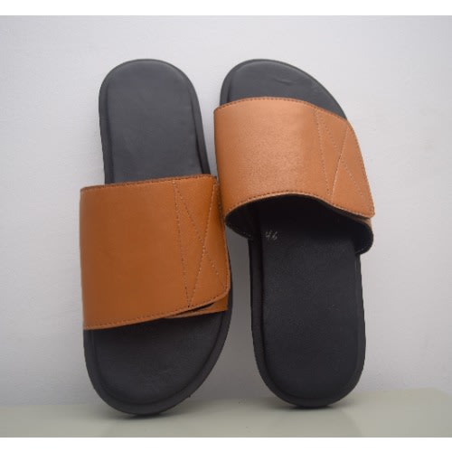 Men's Leather Cover Pam Slippers - Brown