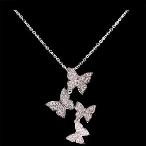 Sterling Silver Butterfly Necklace Shiny - Zircon