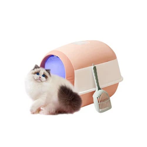 TD Hooded Enclosed Cat Litter Box Toilet UV Sterilisation - Pink - 3.7V