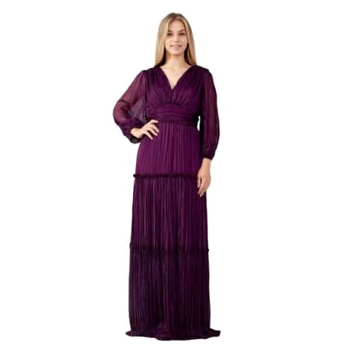 Long Sleeve Maxi Chiffon Column Evening Dress