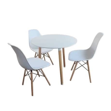 Portable Restaurant Wooden  Dinning Table + 3 Sitting Chairs - White