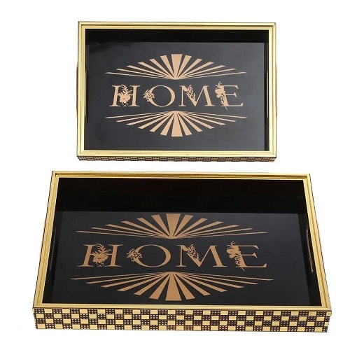 Home Decorative Resin  Glass Tray - Set Of 2