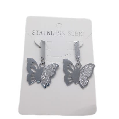 Frosted Butterfly Drop Earrings - Silver