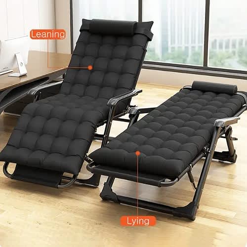 Adjustable  Outdoor  Relaxing  Chair With  Cushion  - Black