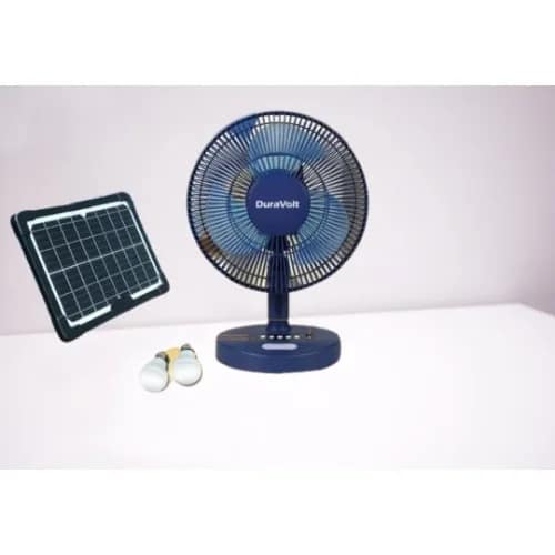 Rechargeable Table/ Wall Fan With Solar Panel And Bulb - 12"