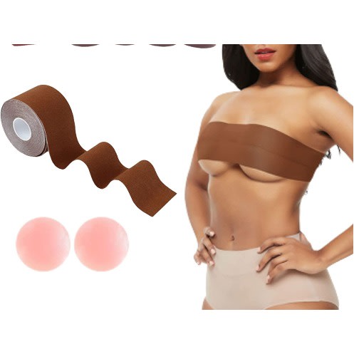 Silicone Nipple Cover + Breast Lift Boobs Tape - Chocolate