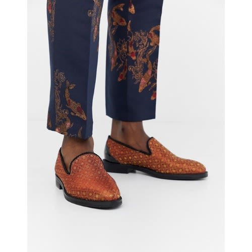 Men's Loafers - Orange Brocade