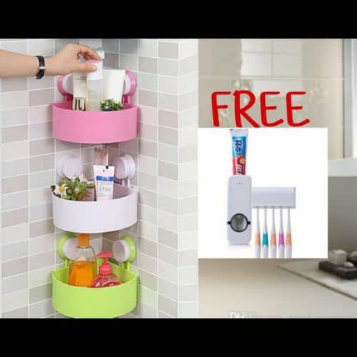 3 Triangle Bathroom Shelf  Free Toothpaste Dispenser  Toothbrush Holder