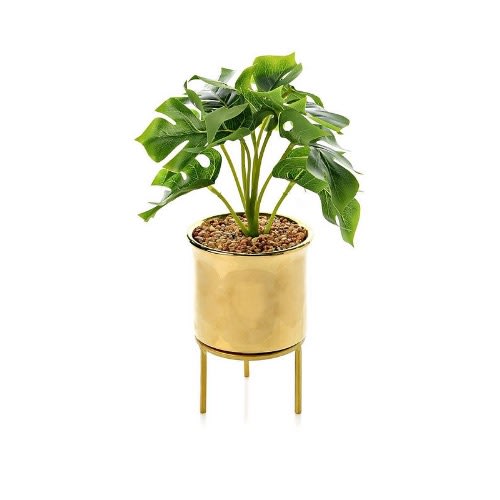 Gold Planter With Faux Plant-27cm