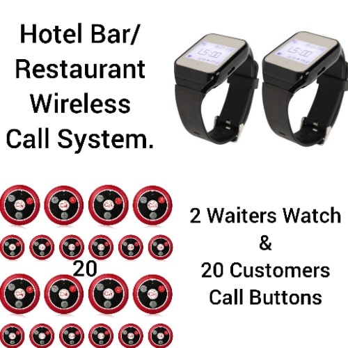 Hotel Restaurant/bar Waiters/customers Service Wireless Call System 20 Buttons/2watch Pack