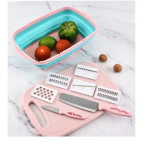 9-in-1 Multi-function Cutting Board With Folding Drain Basket And Food Cutters