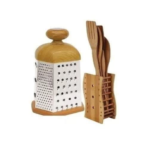 Wooden Spoon Set + Grater Bundle